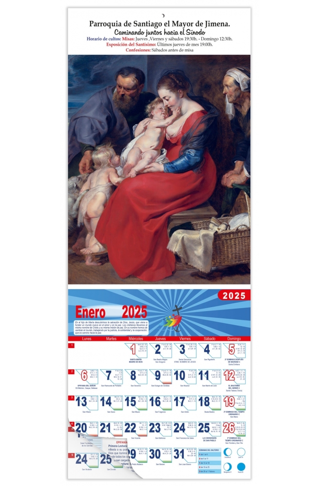 Calendario vertical de pared "La Sagrada Familia" (Rubens)