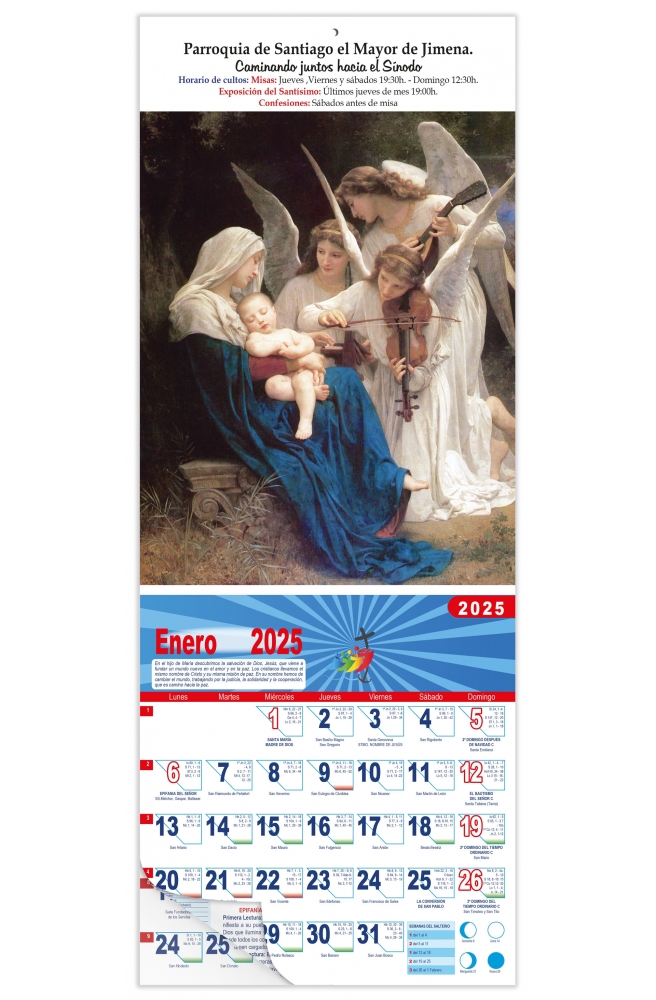 Calendario vertical de pared "La Música de Los Ángeles" (Bouguereau)