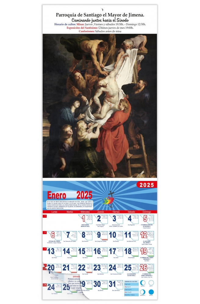 Calendario vertical de pared "Descenso de la Cruz" (Rubens)