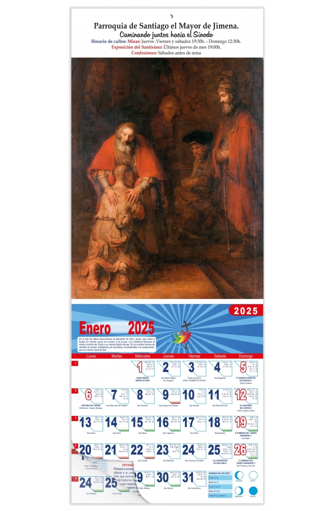 Calendario vertical de pared "Regreso del Hijo Pródigo" (Rembrandt)