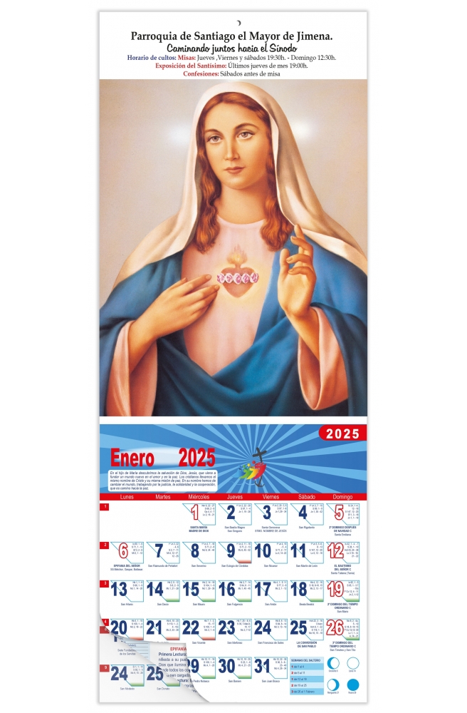 Calendario vertical de pared "Inmaculado Corazón de María"