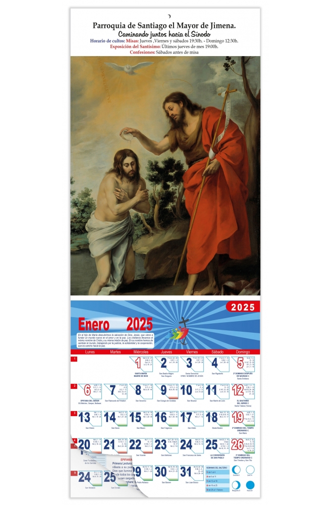 Calendario vertical de pared "El Bautismo del Señor" (Murillo)