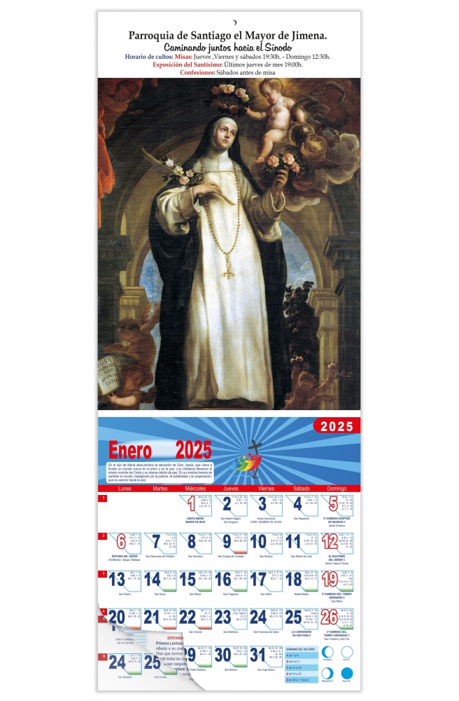 Calendario vertical de pared "Santa Rosa de Lima" (Claudio Coello)