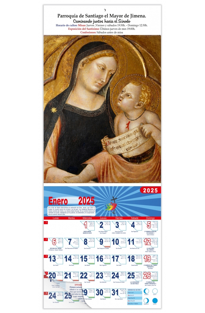 Calendario vertical de pared "Madonna con el Niño" (Traini)