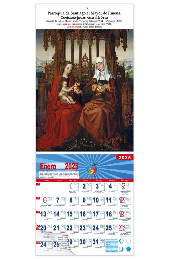 Calendario vertical de pared "Sta. Ana, el Niño Jesús y la Virgen" (Ambrosius Benson)