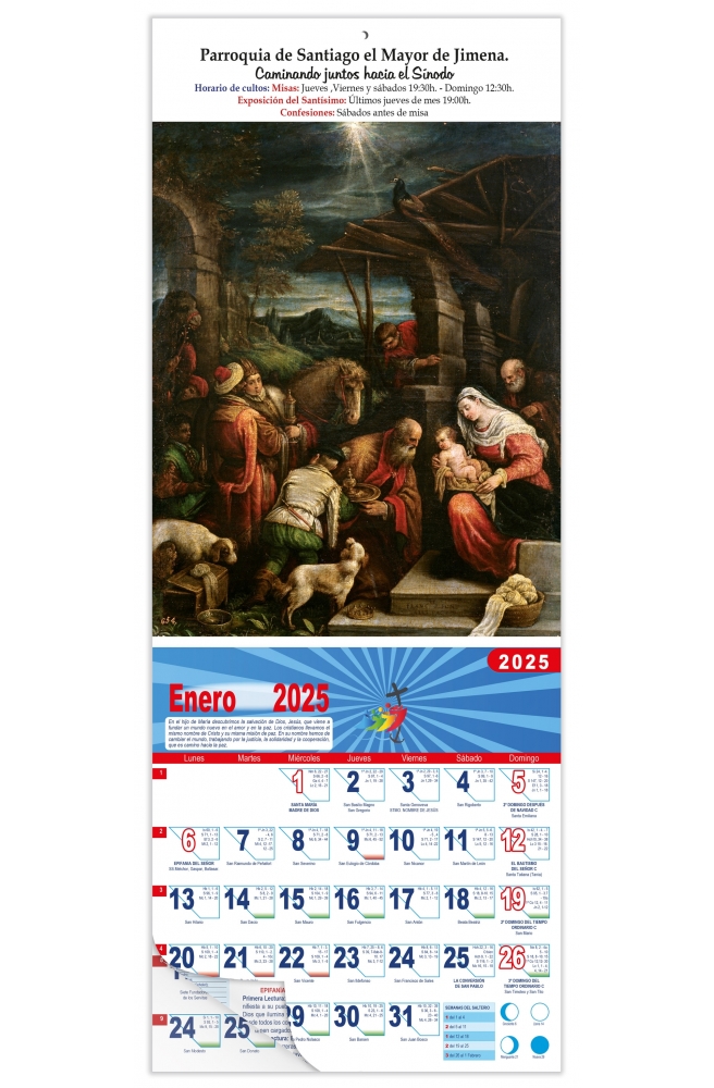 Calendario vertical de pared "Adoración de los Reyes" (Francesco Bassano)