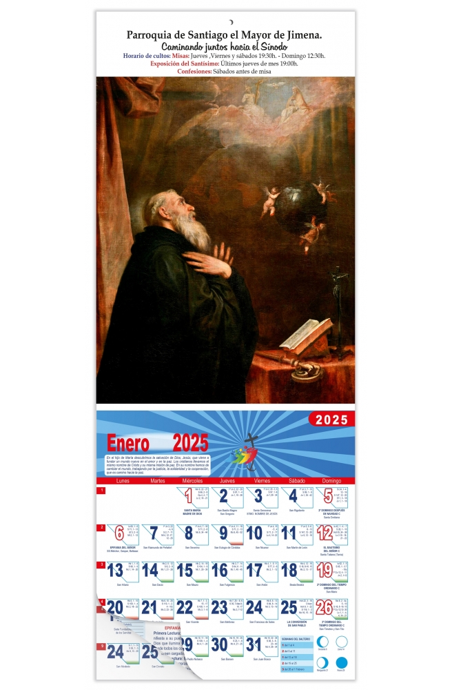 Calendario vertical de pared "Visión de San Benito y tres ángeles" (Alonso Cano)