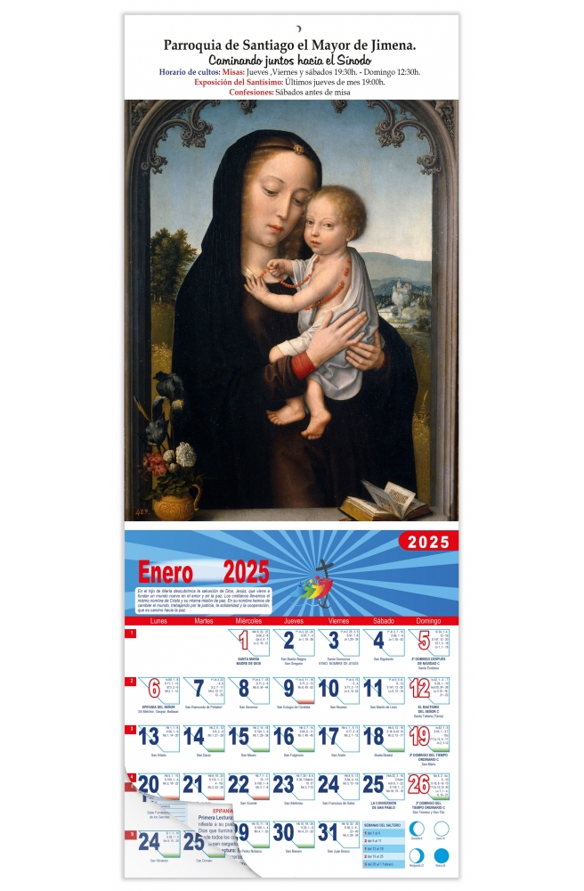 Calendario vertical de pared "Virgen con el Niño" (David Gerard)