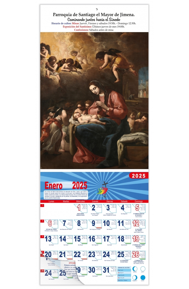 Calendario vertical de pared "Virgen con el Niño" (Eugenio Cajés)