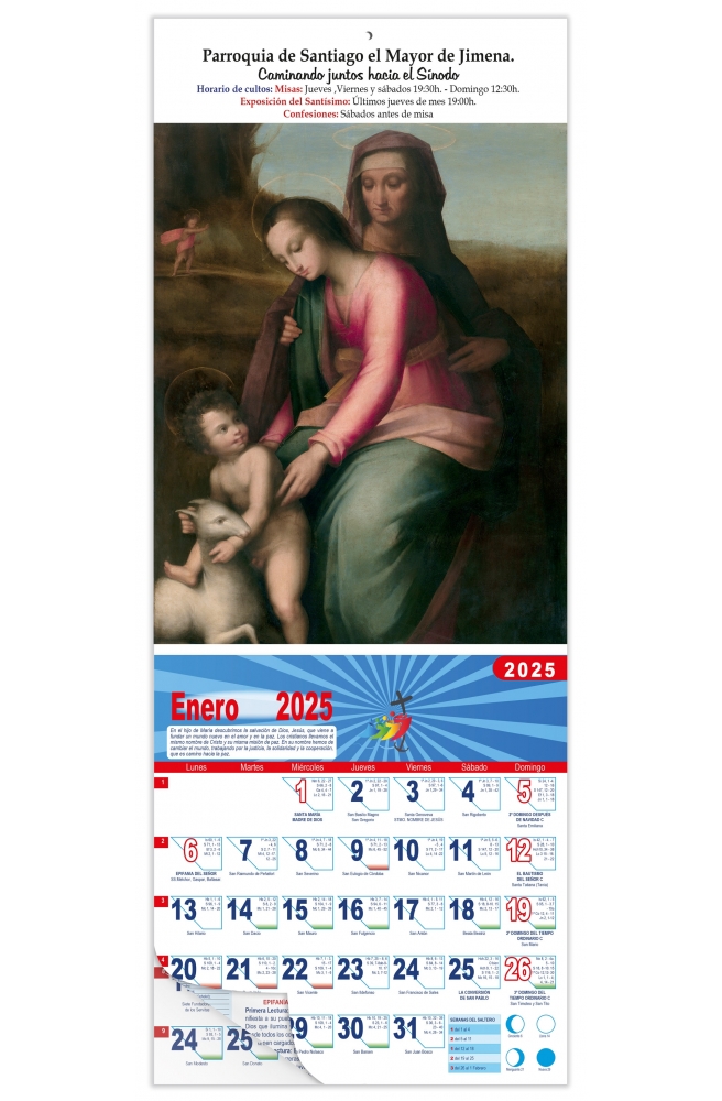 Calendario vertical de pared "La Virgen con Niño y Santa Ana" (Da Vinci)