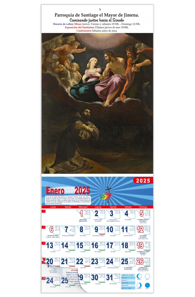 Calendario vertical de pared "Visión de San Francisco" (Ludovico Carracci)