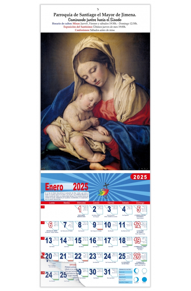 Calendario vertical de pared "La Virgen con el Niño dormido" (Sassoferrato)