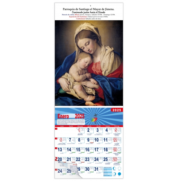 Calendario vertical de pared "La Virgen con el Niño dormido" (Sassoferrato)