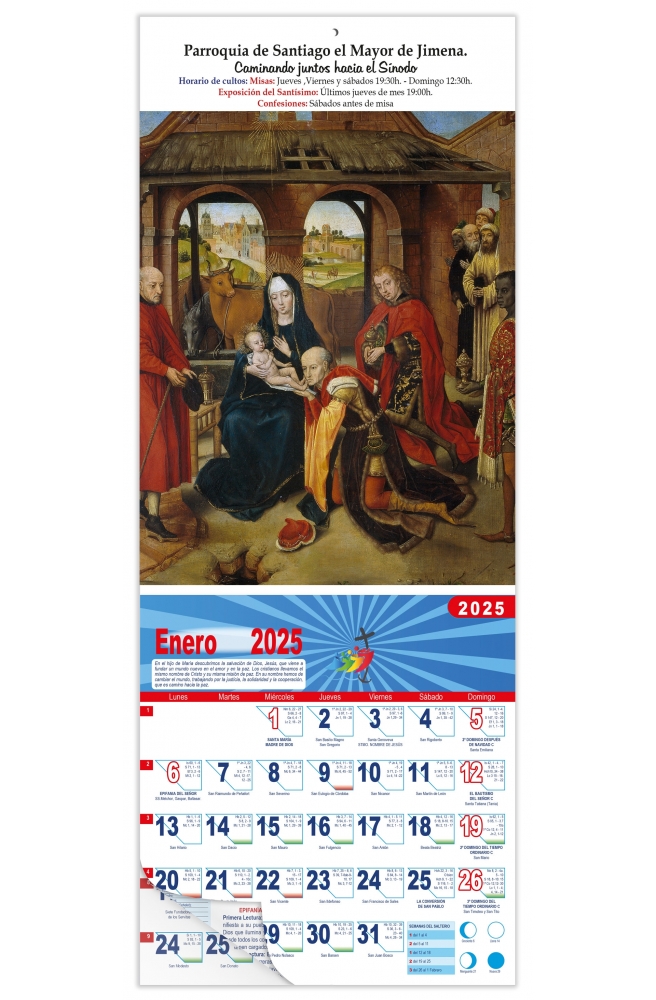 Calendario vertical de pared "Adoración Reyes Magos" (Roger van der Weyden)