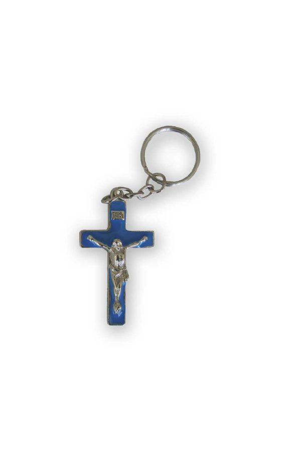 Llavero Cristo Crucificado Esmalte Azul