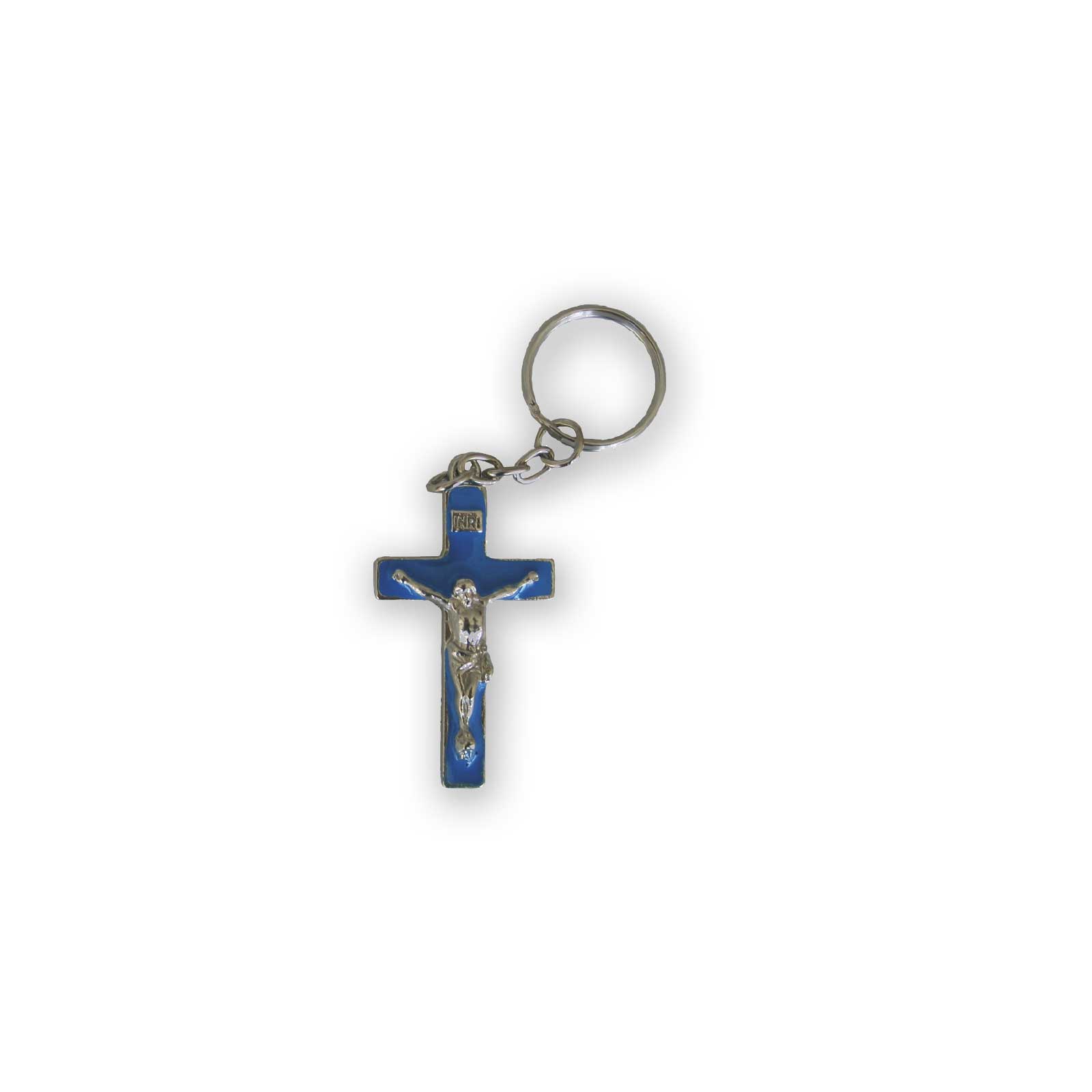 Llavero Cristo Crucificado Esmalte Azul