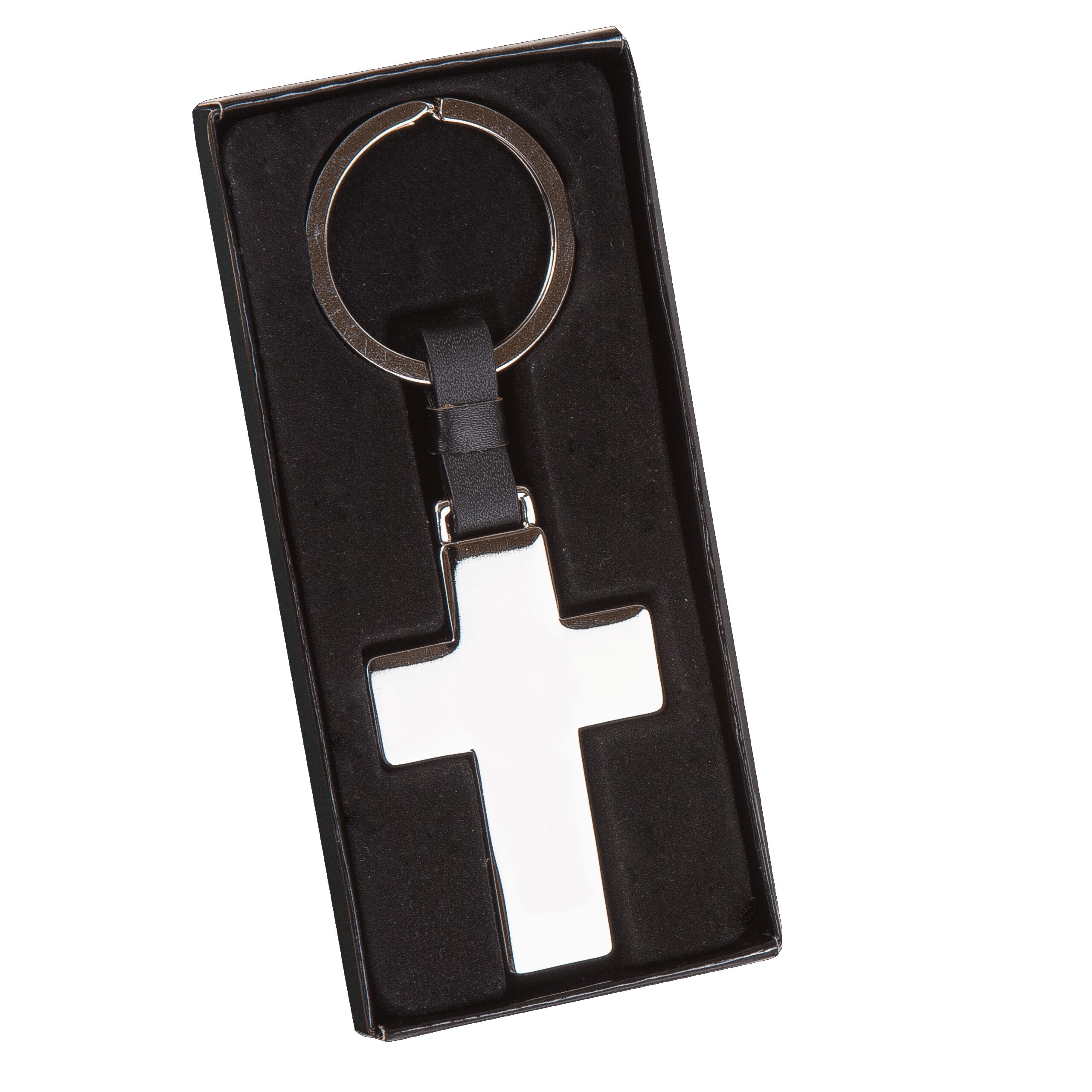 Llavero Acero Cruz Estuche Negro