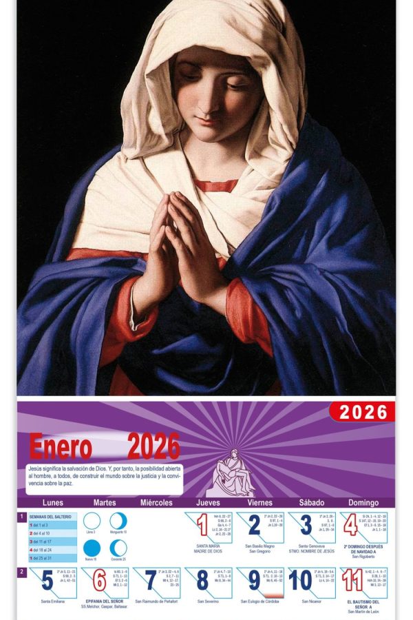 Calendario vertical de pared "La Oración de La Virgen" (Sassoferrato)