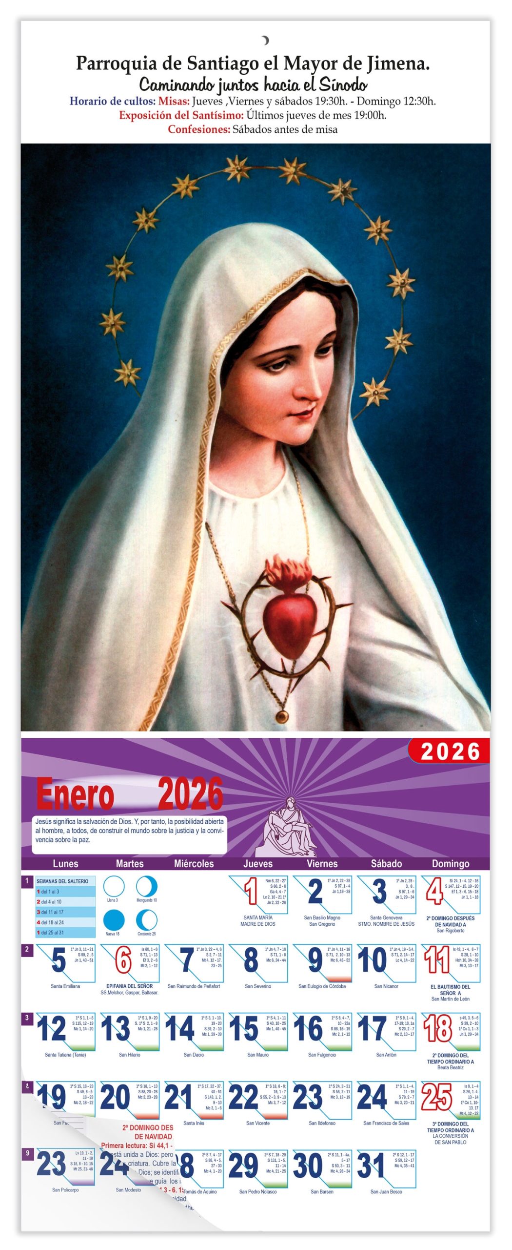 Calendario vertical de pared "Ntra. Sra. de Fátima"