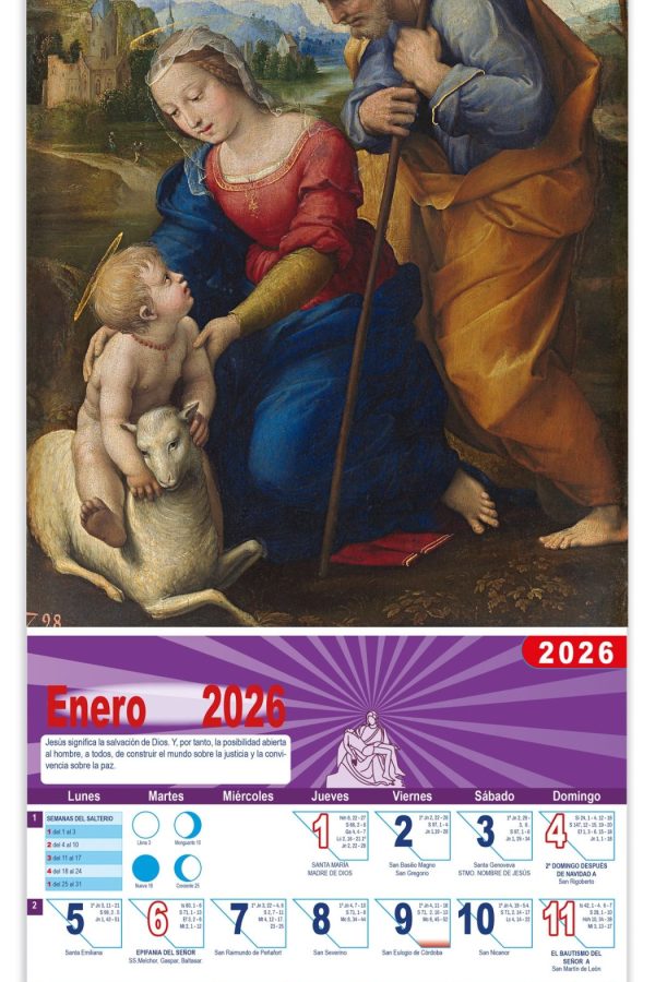 Calendario vertical de pared "La Sagrada Familia del Cordero" Rafael