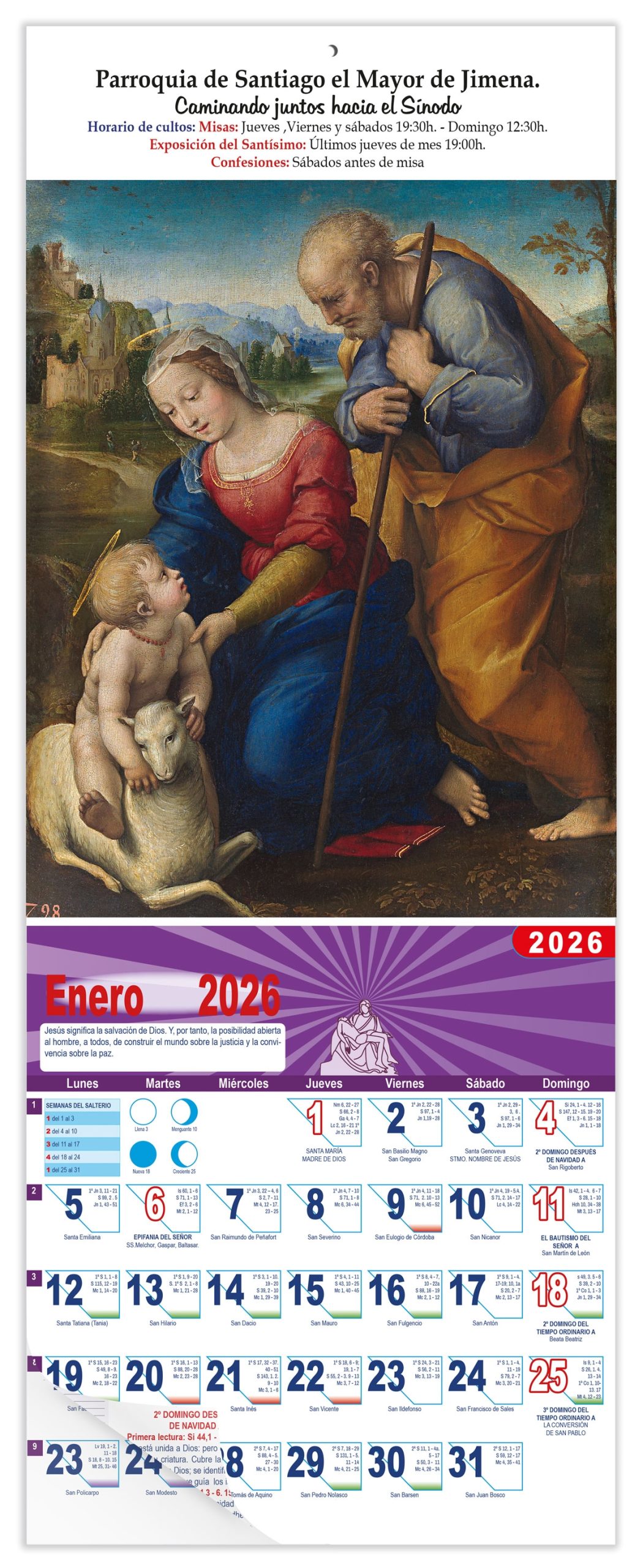 Calendario vertical de pared "La Sagrada Familia del Cordero" Rafael