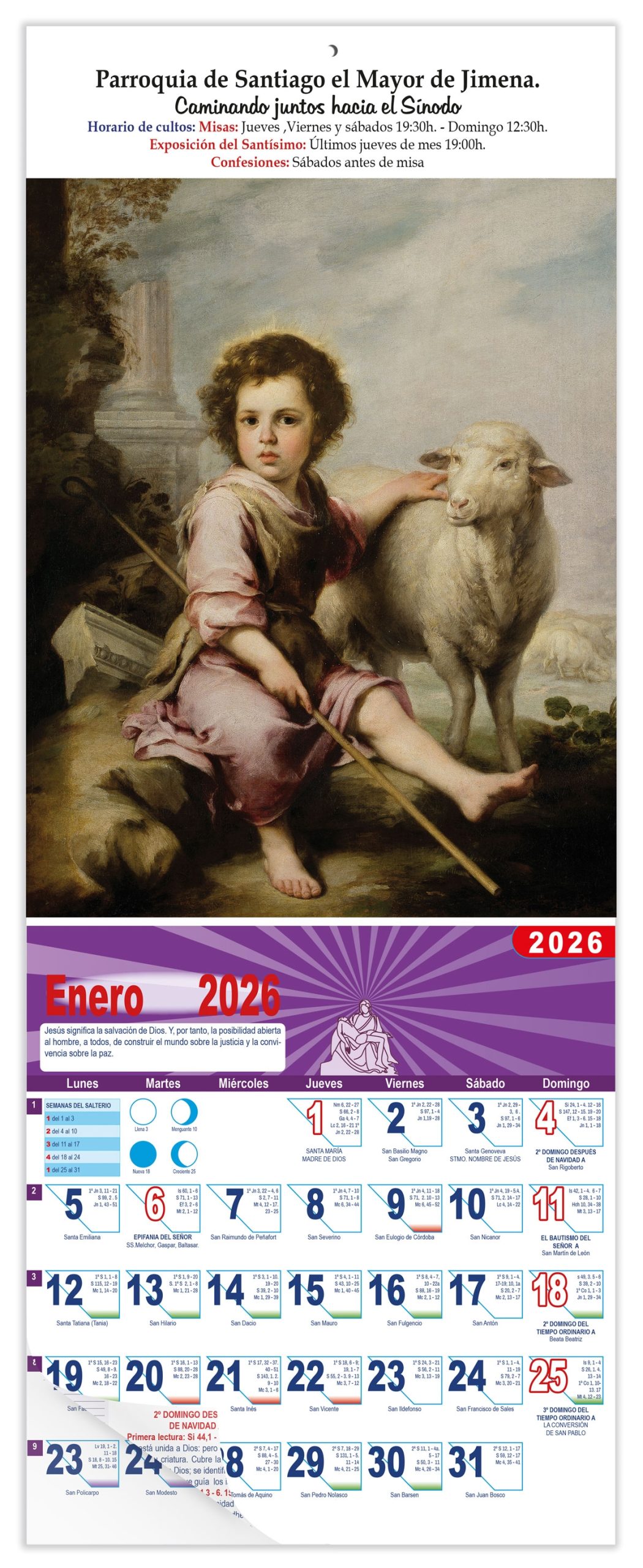 Calendario vertical de pared "El Buen Pastor" Murillo