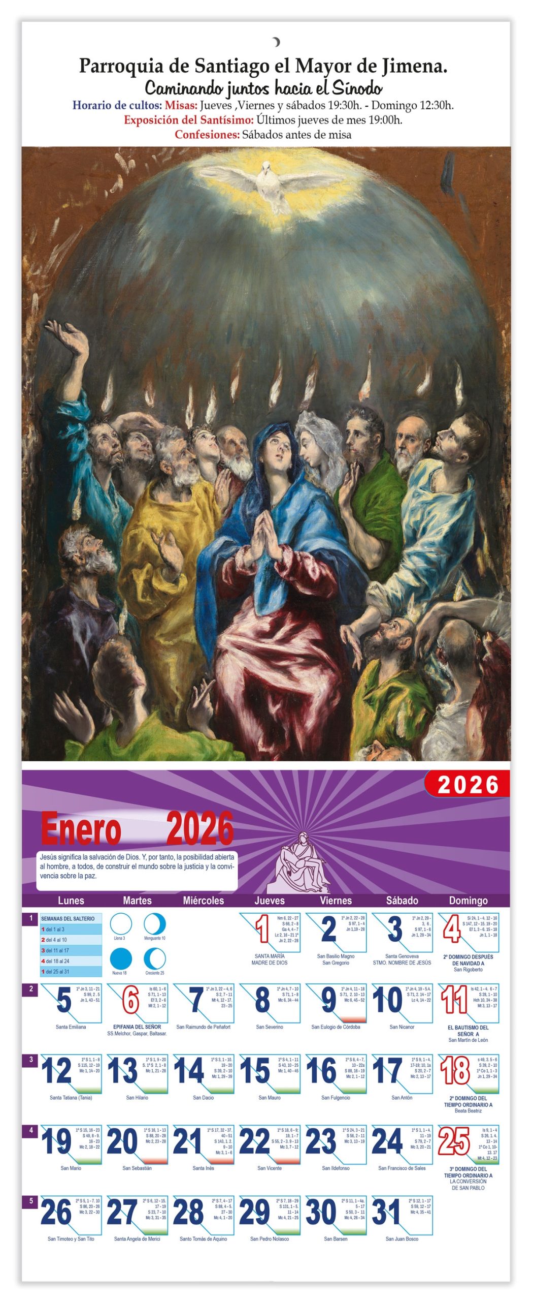 Calendario vertical de pared "Pentecostés" (El Greco)