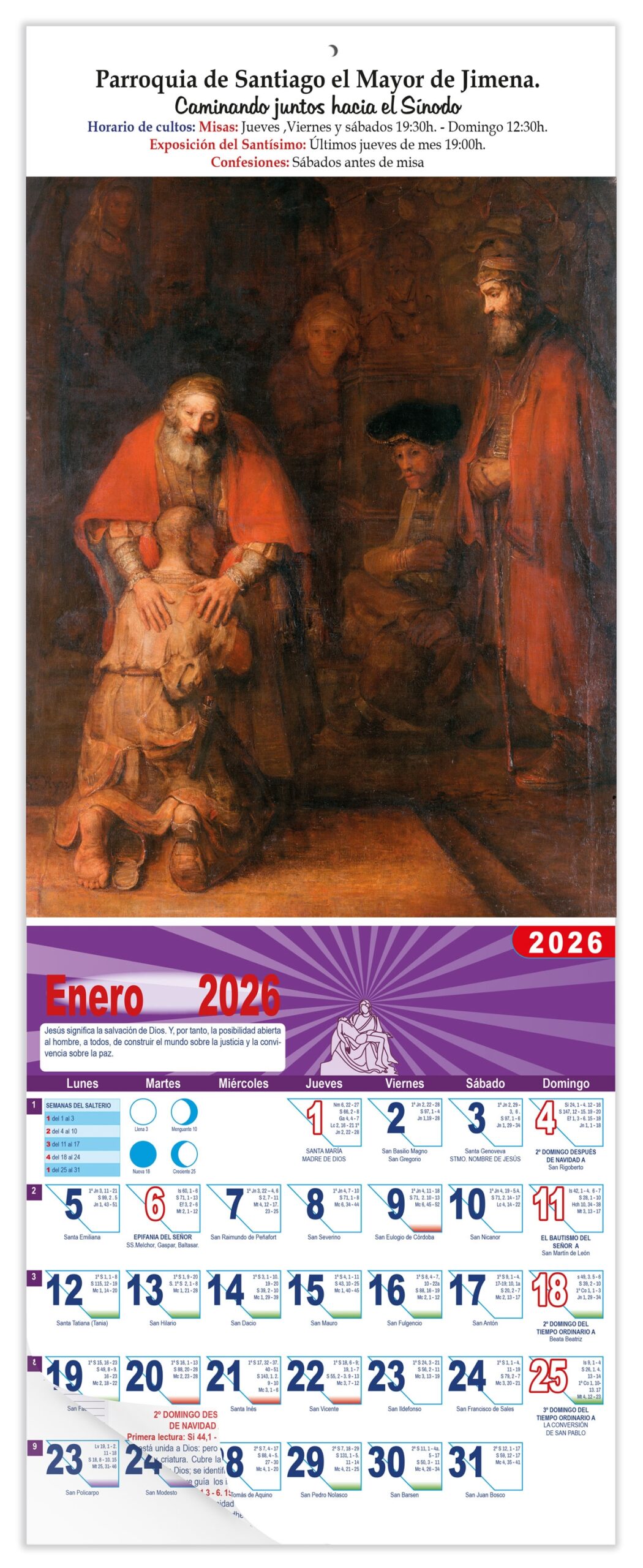 Calendario vertical de pared "Regreso del Hijo Pródigo" (Rembrandt)