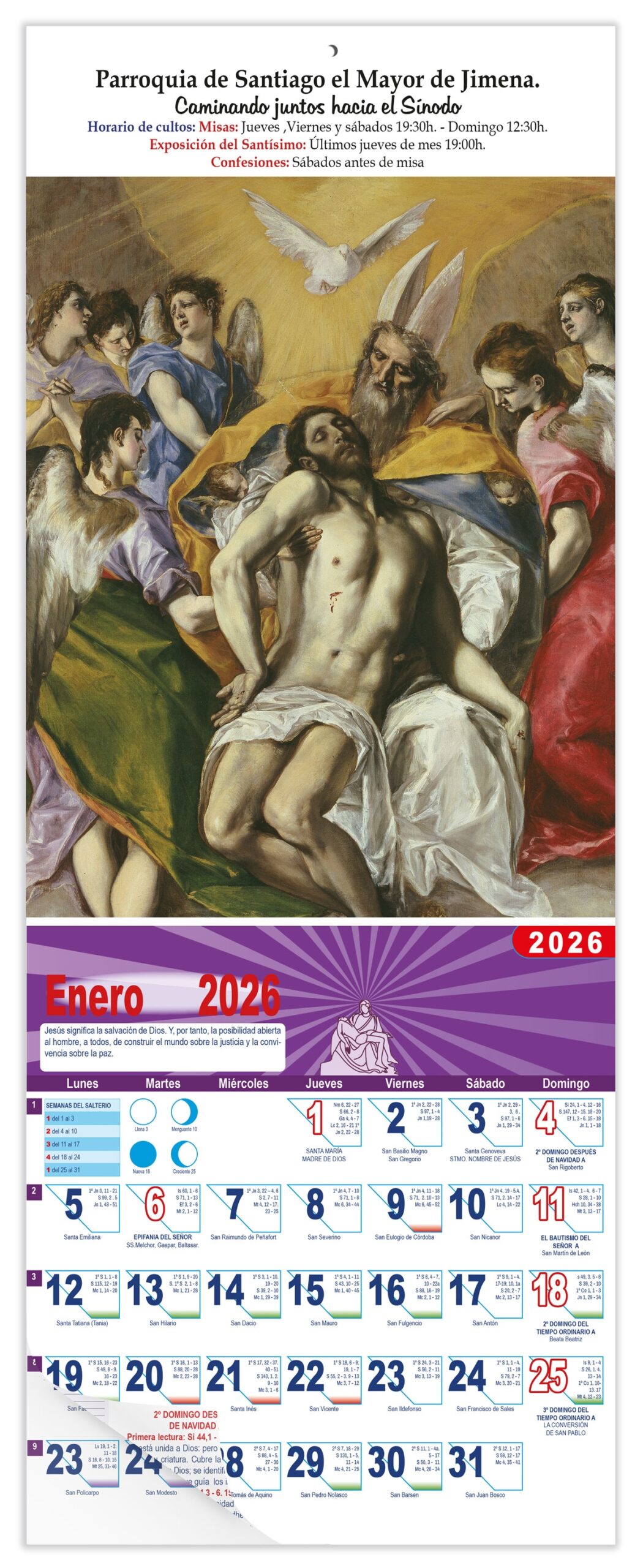 Calendario vertical de pared "Santísima Trinidad" (El Greco)