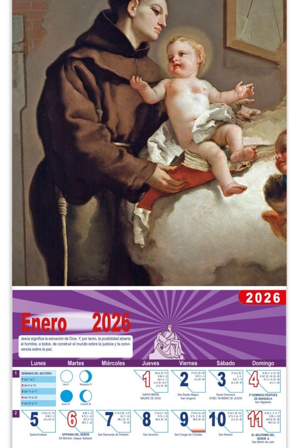 Calendario vertical de pared "San Antonio de Padua" (Tiepolo)