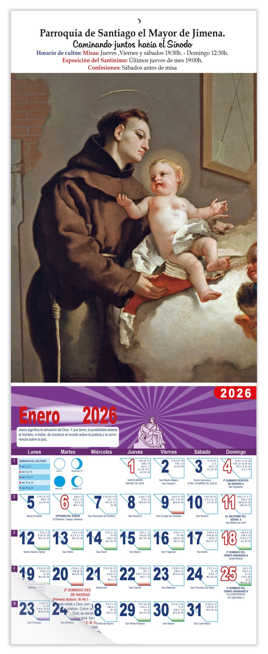 Calendario vertical de pared "San Antonio de Padua" (Tiepolo)