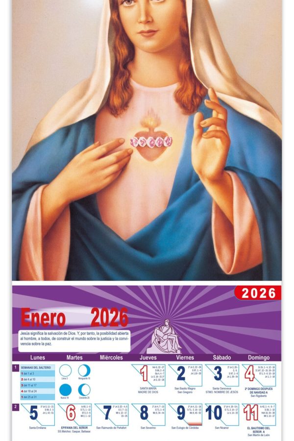 Calendario vertical de pared "Inmaculado Corazón de María"
