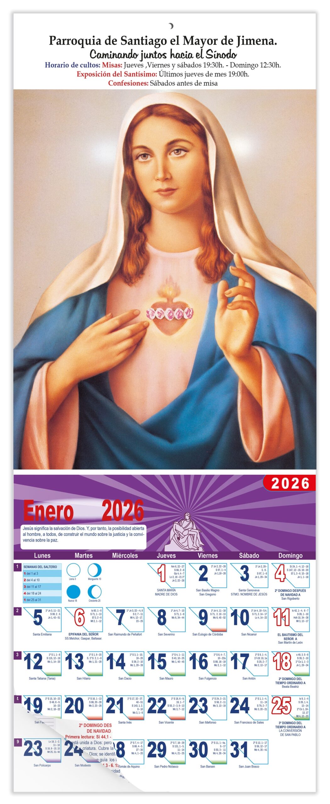 Calendario vertical de pared "Inmaculado Corazón de María"