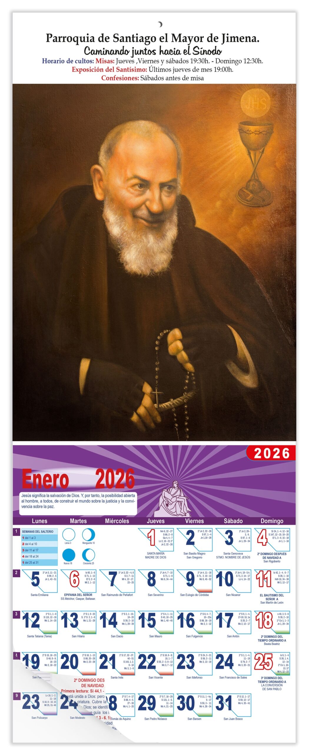 Calendario vertical de pared "Padre Pio"
