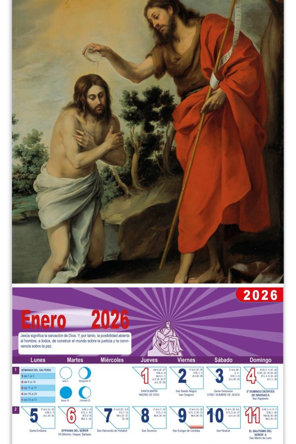 Calendario vertical de pared "El Bautismo del Señor" (Murillo)