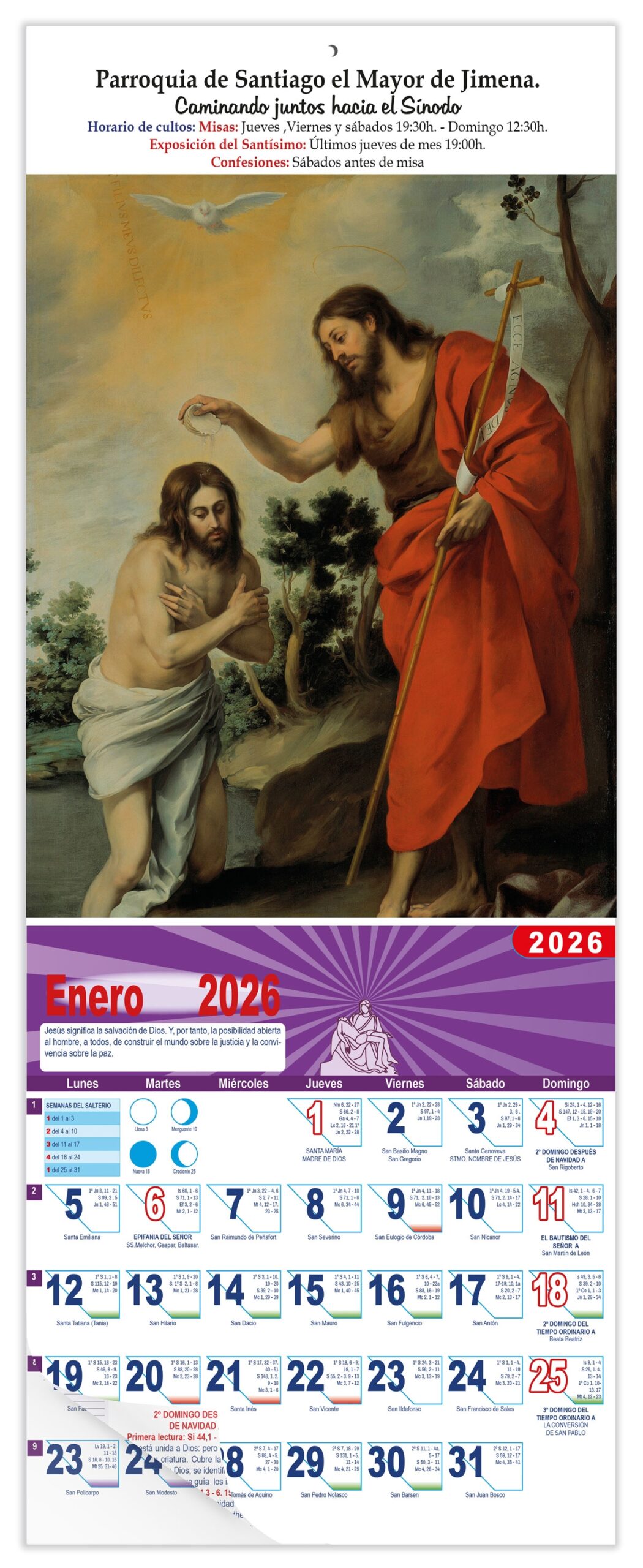 Calendario vertical de pared "El Bautismo del Señor" (Murillo)