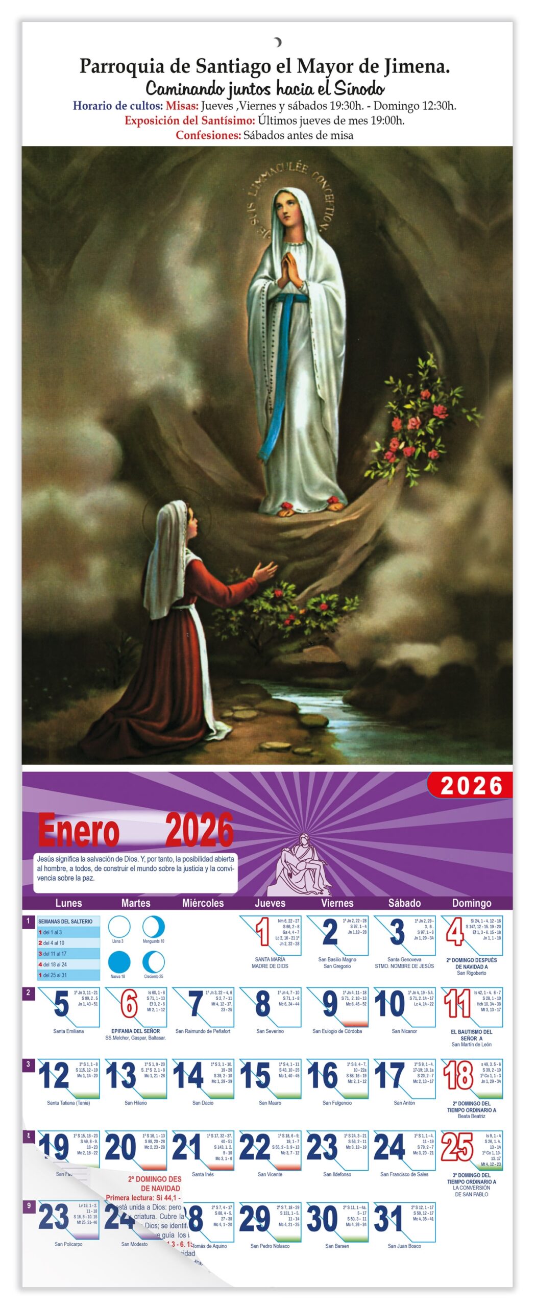 Calendario vertical de pared "Ntra. Sra. de Lourdes"