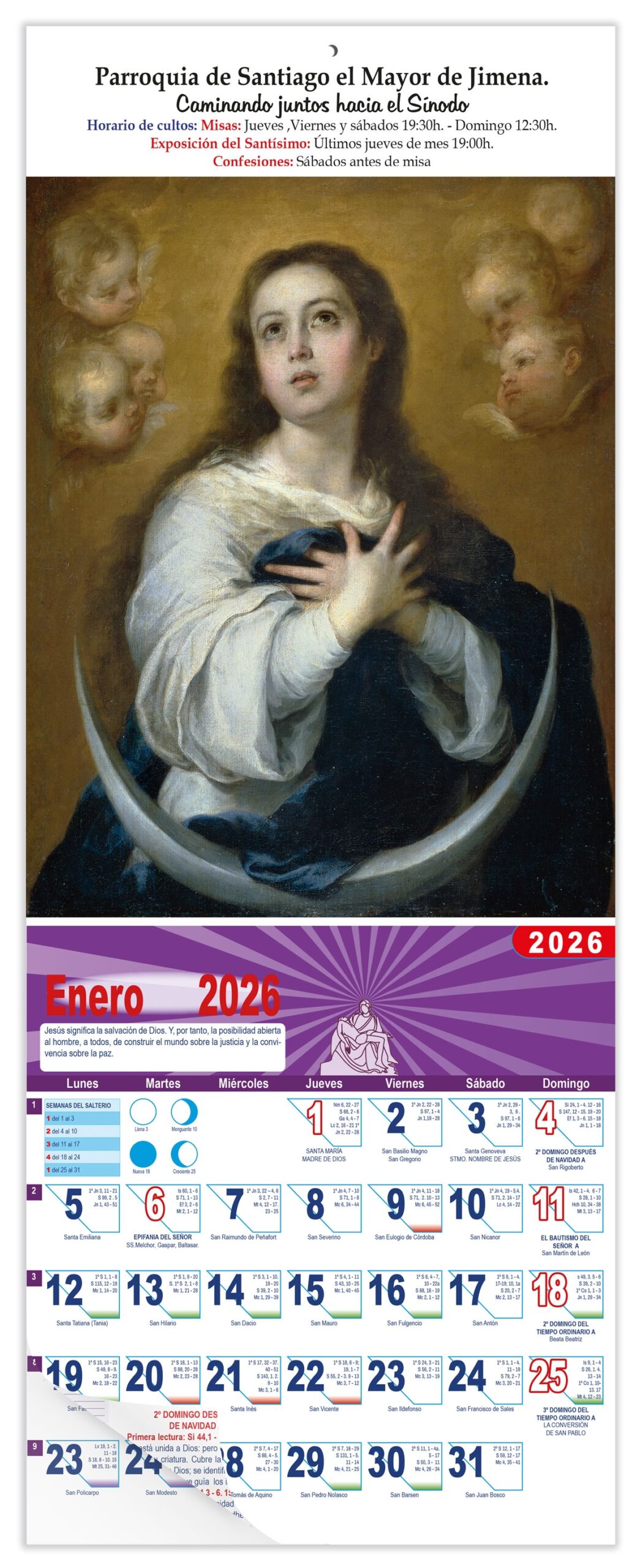 Calendario vertical de pared "Inmaculada" (Murillo)