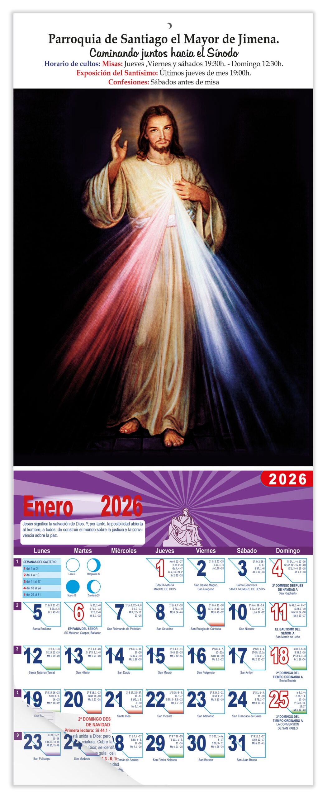 Calendario vertical de pared "Cristo de La Divina Misericordia"