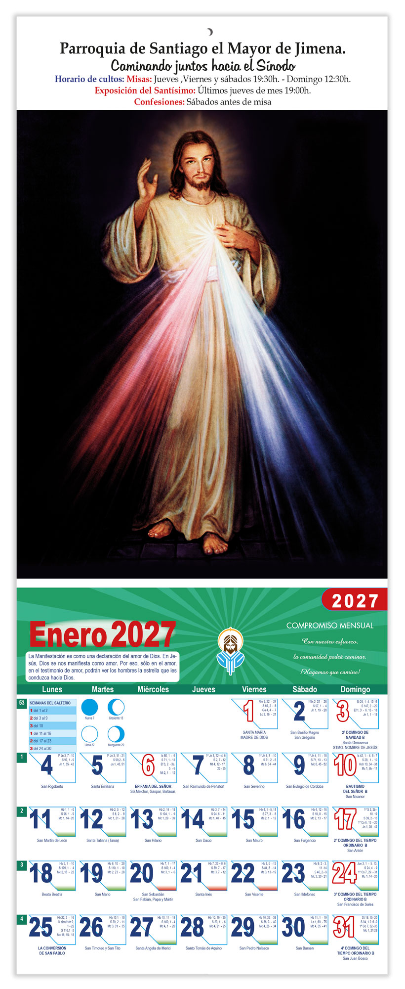Calendario vertical de pared "Cristo de La Divina Misericordia" DM22905