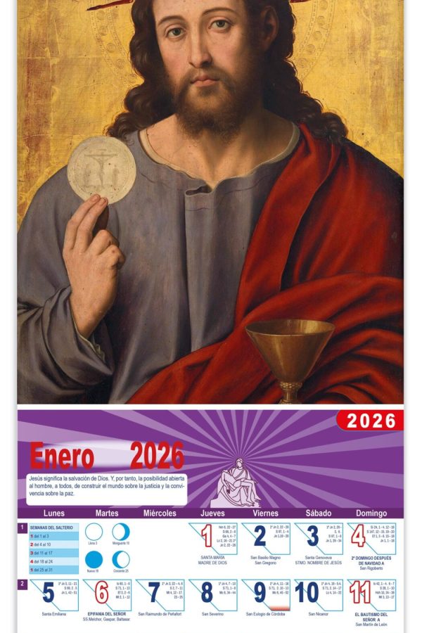 Calendario vertical de pared "El Salvador con la Eucaristía" (Juan de Juanes)