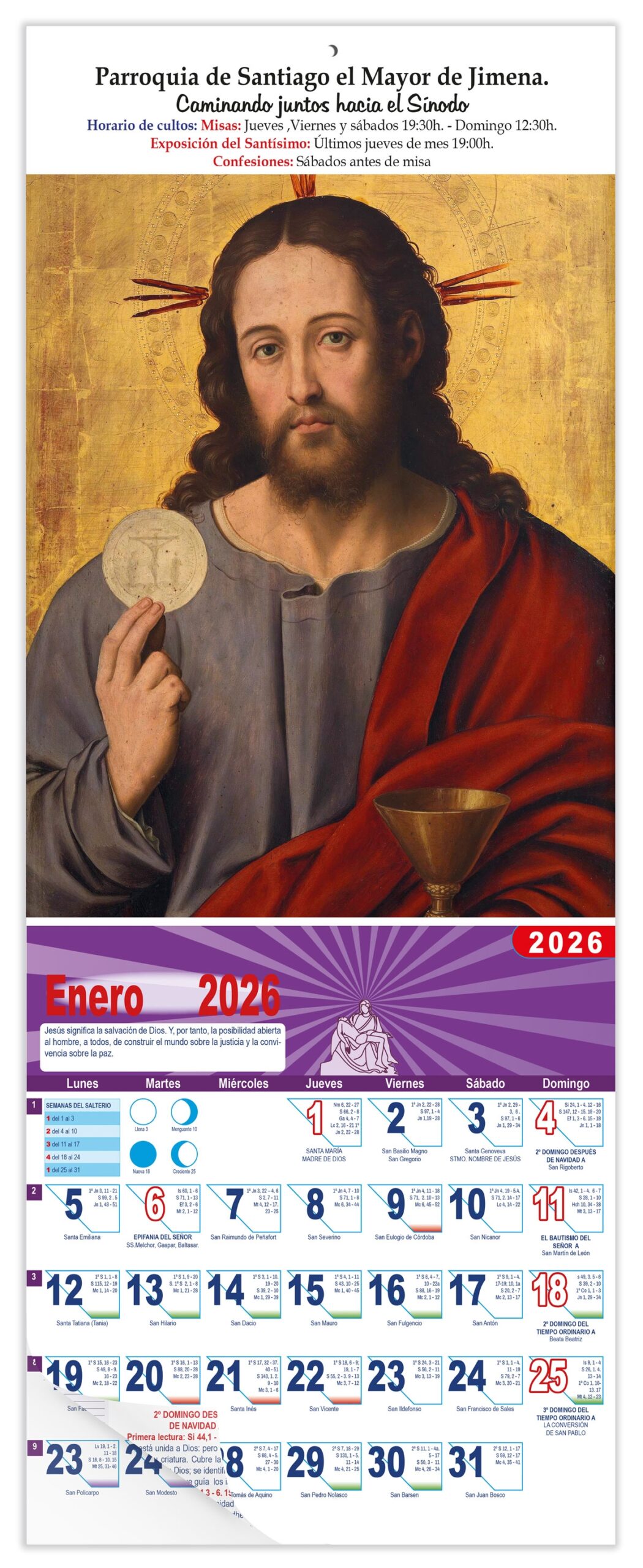 Calendario vertical de pared "El Salvador con la Eucaristía" (Juan de Juanes)