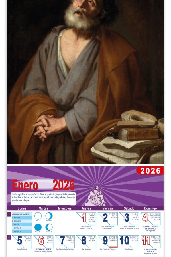 Calendario vertical de pared "Las Lágrimas de San Pedro" (José de Ribera)