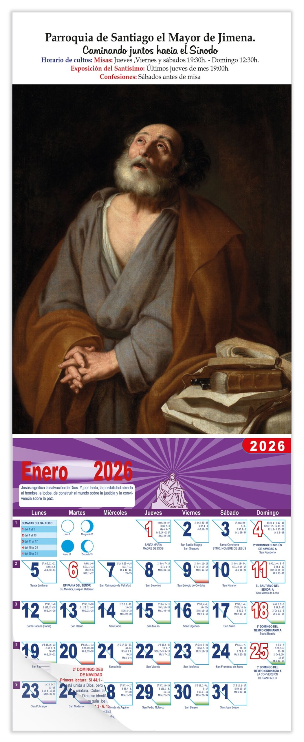 Calendario vertical de pared "Las Lágrimas de San Pedro" (José de Ribera)