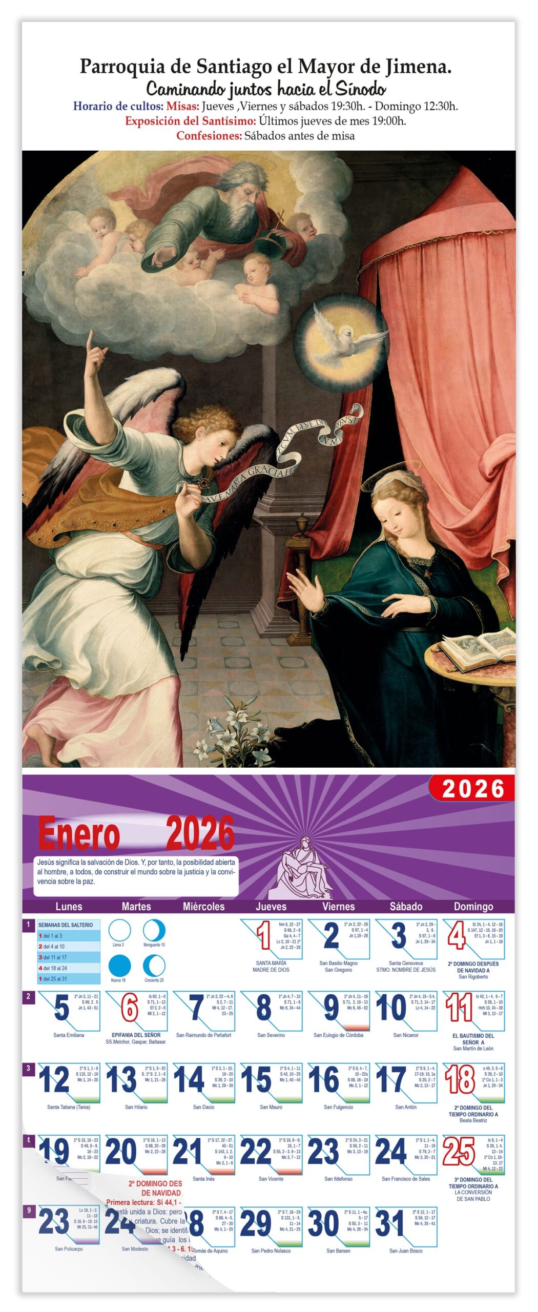 Calendario vertical de pared "Anunciación" (Correa de Vivar)