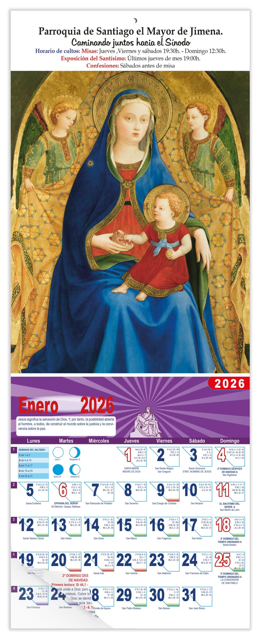 Calendario vertical de pared "Virgen de la Granada"(Fray Angélico)