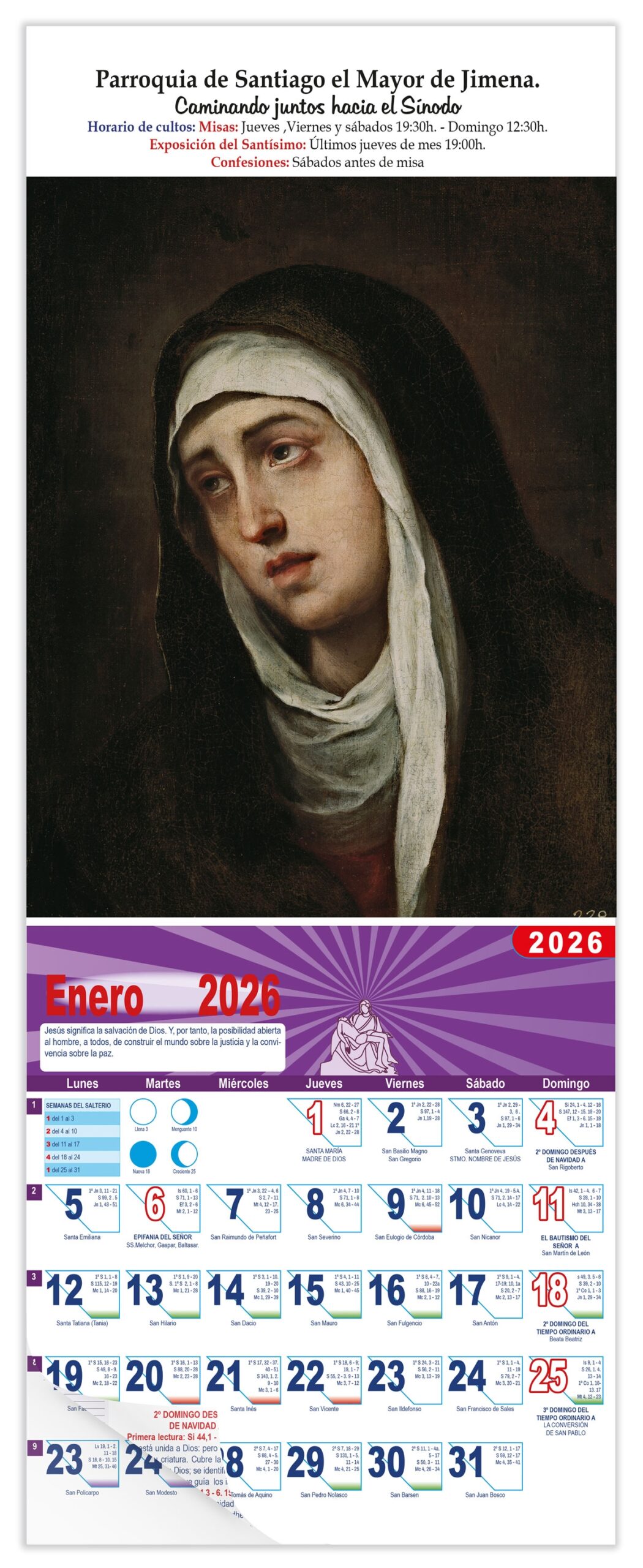 Calendario vertical de pared "Dolorosa" (Murillo)