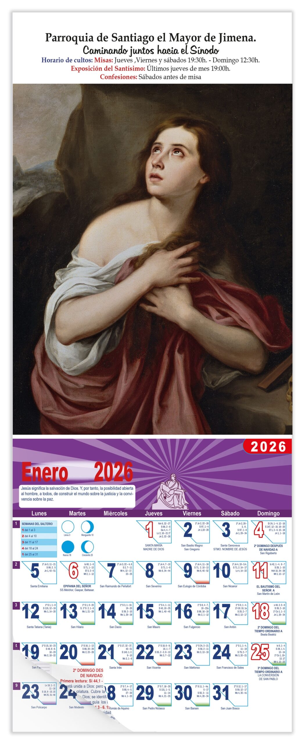 Calendario vertical de pared "Magdalena penitente" (Murillo)