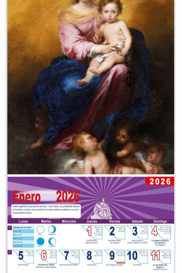 Calendario vertical de pared "Ntra. Sra. del Rosario"(Murillo)