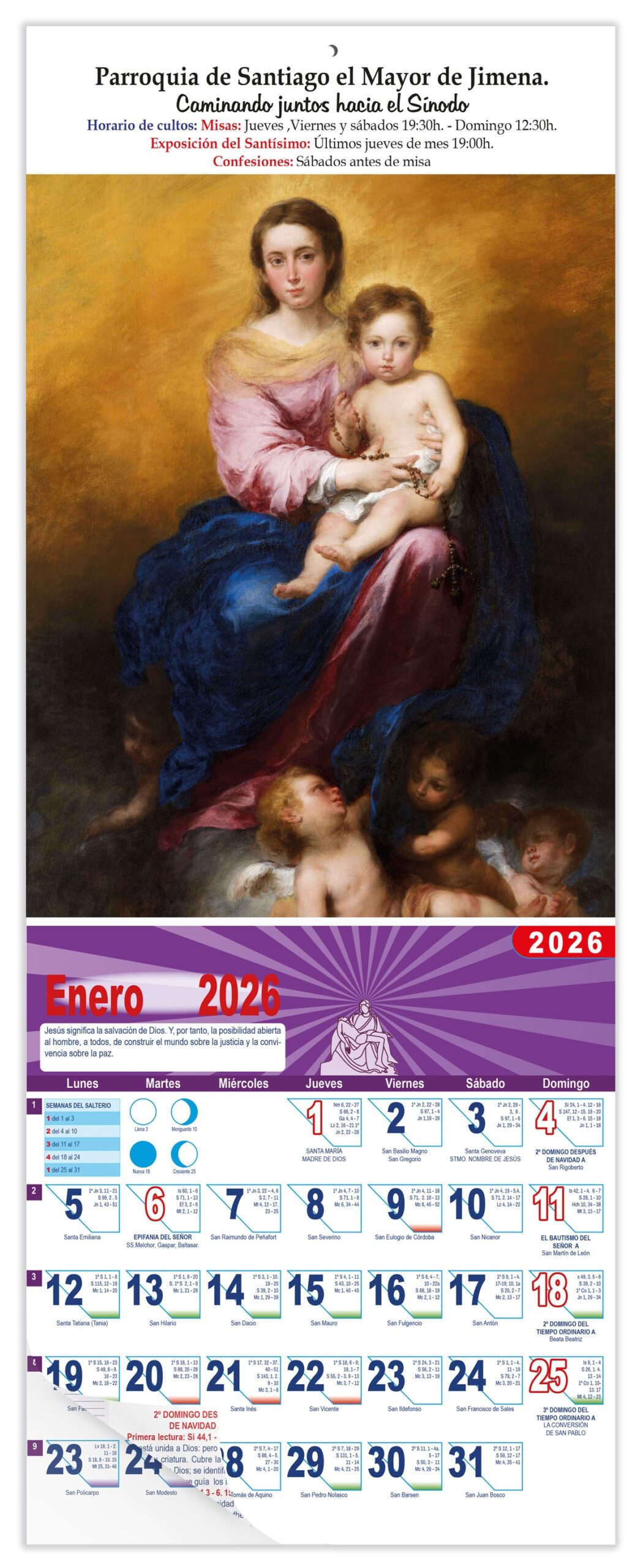 Calendario vertical de pared "Ntra. Sra. del Rosario"(Murillo)